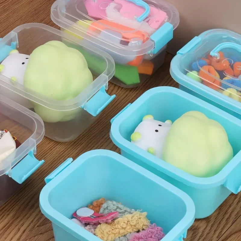 Small Plastic Storage Box with Lid Portable Transparent Blue Box Kids Toys Student Stationery Container Cosmetics Sorting Box Quake