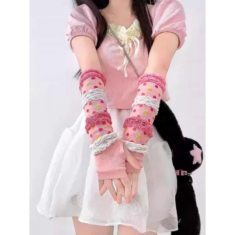 Lolita Girls Dopamine Sunscreen Sleeves for Spring and Autumn Arm and Hand Protection Quake