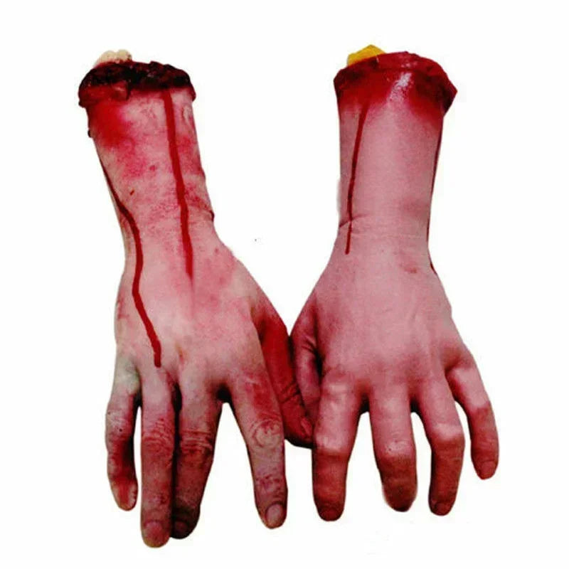 Scary Simulation Life Size Arm Halloween Horror Fake Arm Hand Latex Cut Off Hand Bloody Halloween Prop Haunted Party Decoration Quake