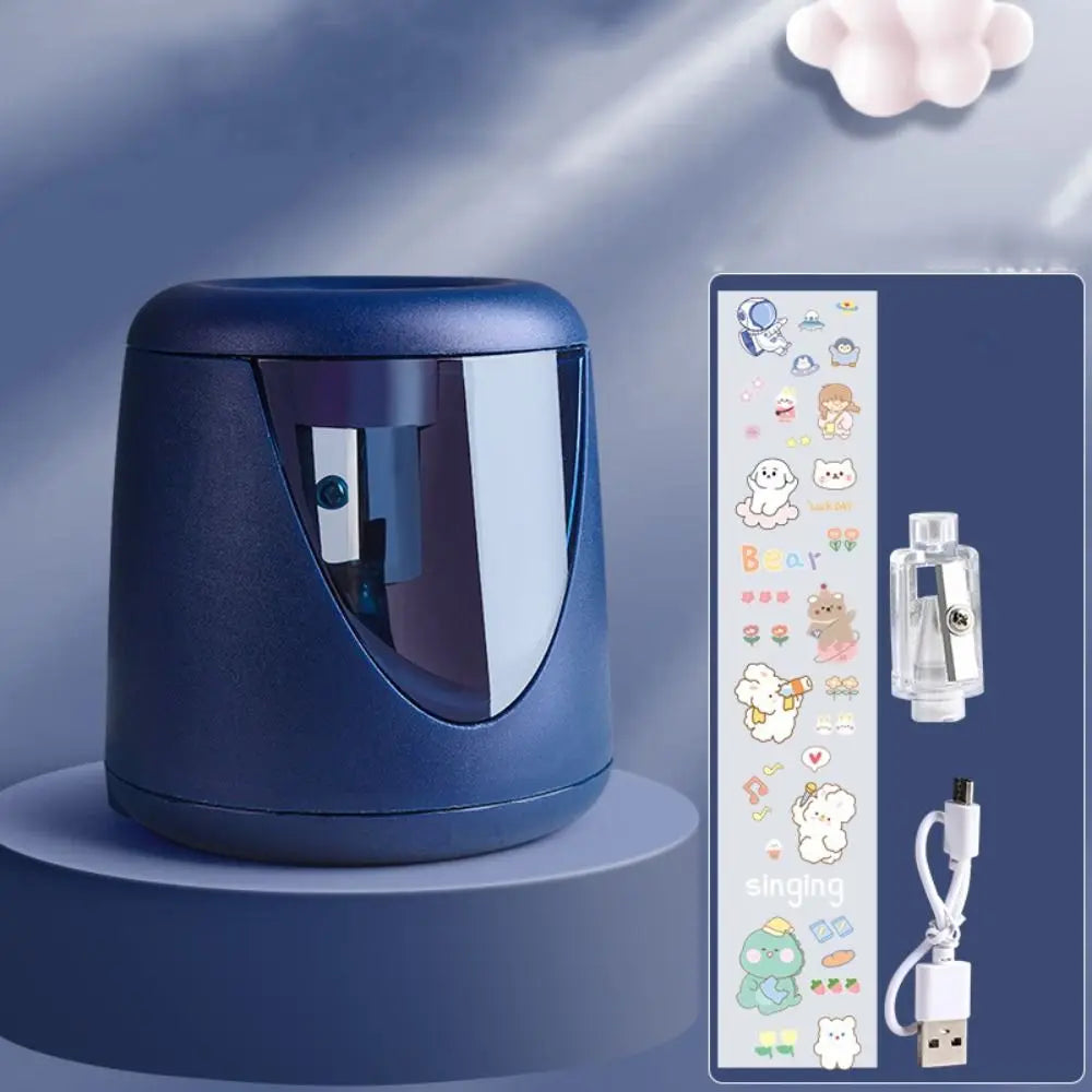 with Decorative Sticker Cartoon Creative Stationery Mechanical Tool Electric Pencil Sharpener Switch Automatic Quake Purple-USB Charging