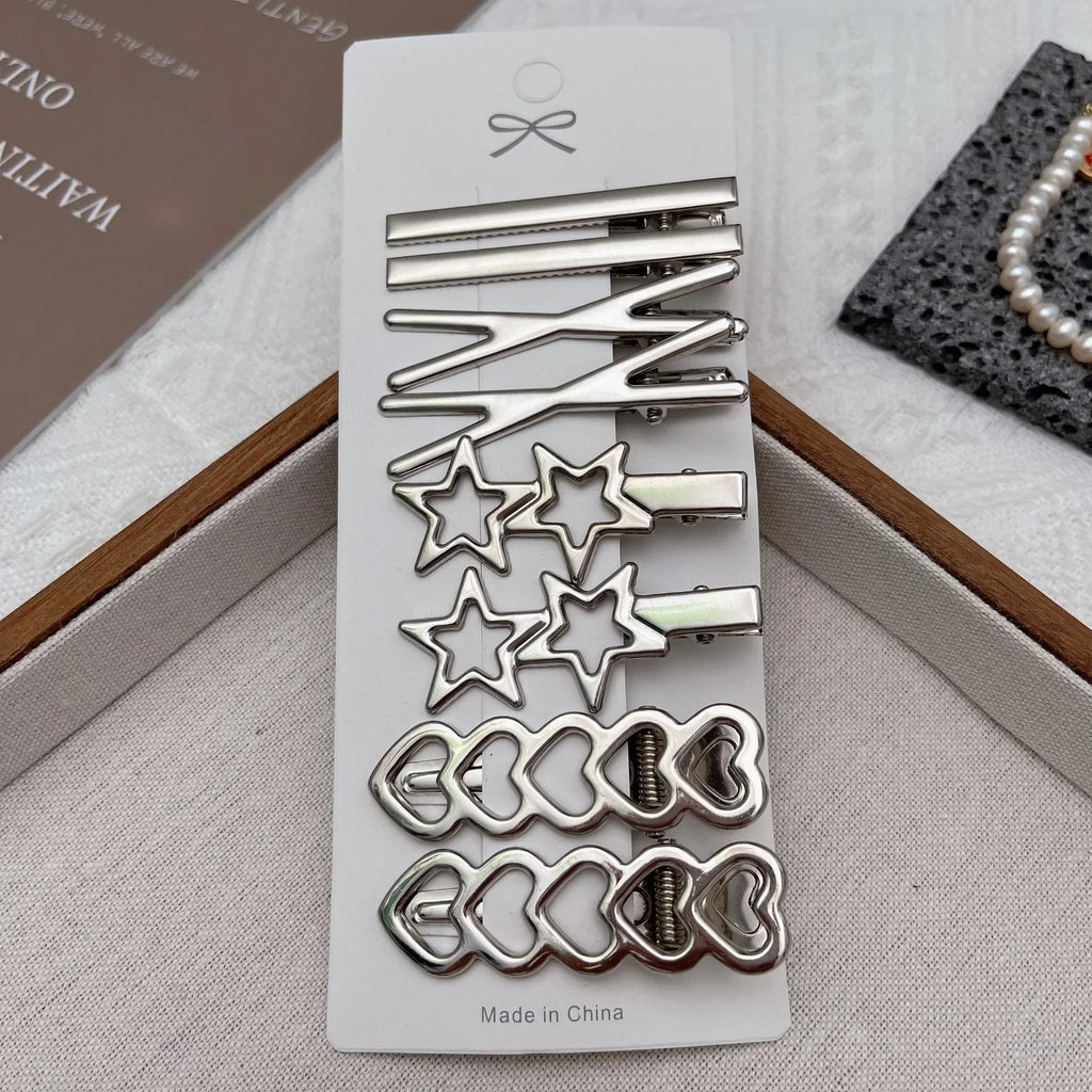Sliver Metal Hair Clips Women Girls Y2K Duckbill Hairpin Personality Bangs Side Headwear Barrettes Hairclip Styling Accessories Quake A