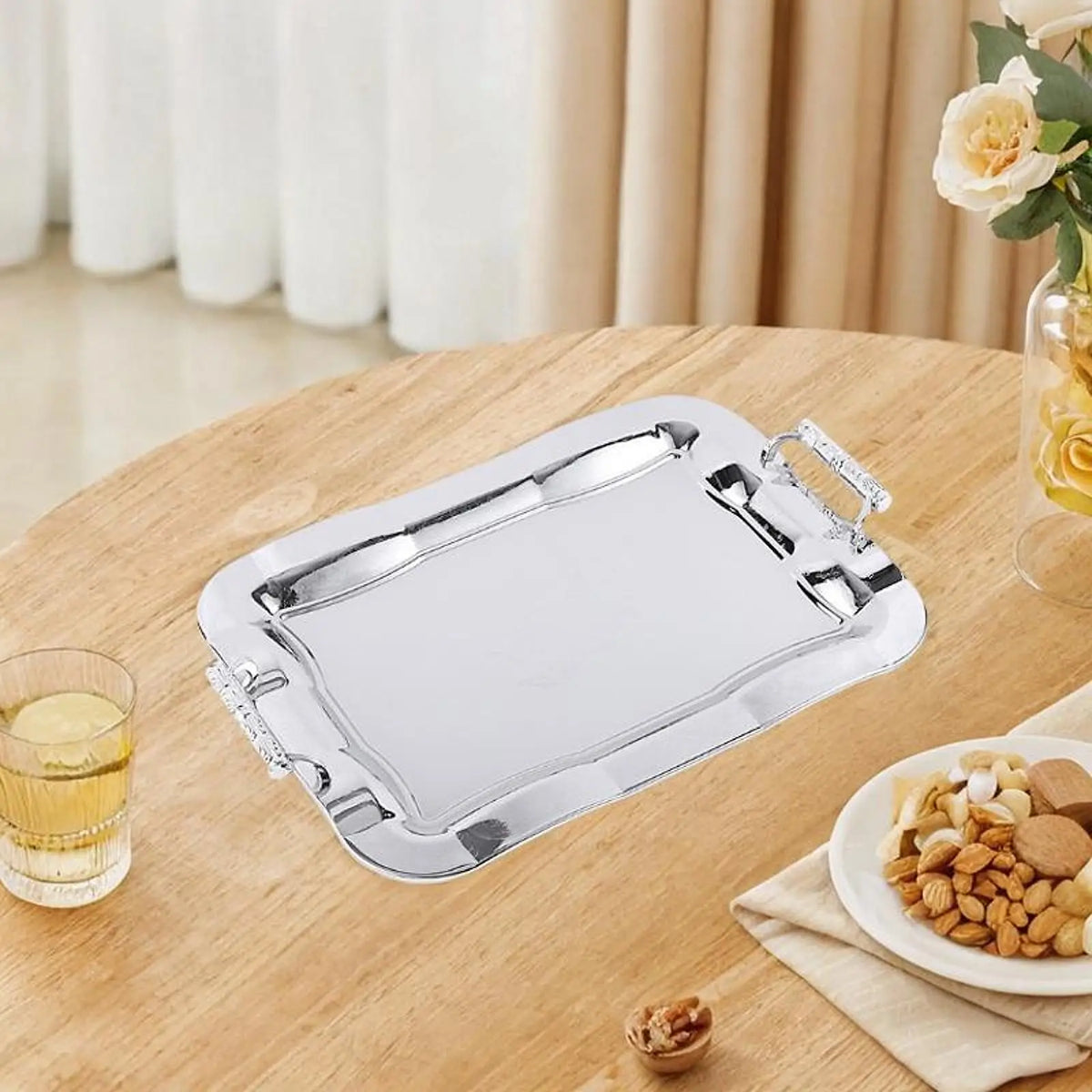 Stainless Steel Serving Tray Dish Food Storage Elegant Dessert Table Tray Serving Platter for Tea Party Bathroom Home Kitchen Quake