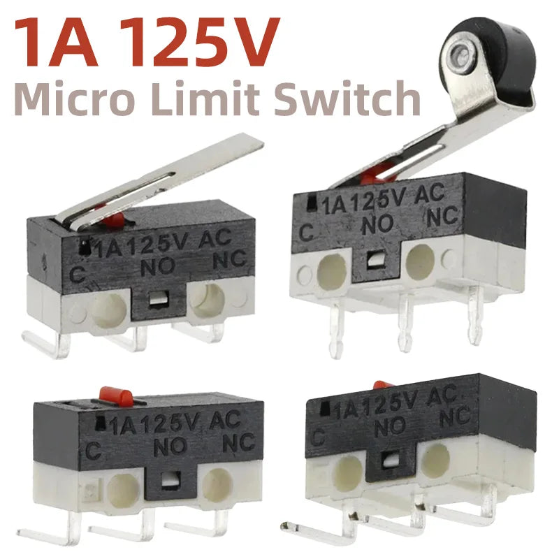 Micro Limit Switch 1A 125V Mouse Switch SPDT 3Pin Momentary Push Button Switch Without Handle/ With Handle/ With Roller Handle Quake