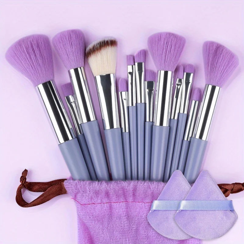 Makeup Brushes Set 13Pcs Premium Synthetic Brush Foundation Powder Blending Concealer Eyeshadow Blush Cosmetics Brushes Travel Quake VIOLET with bag