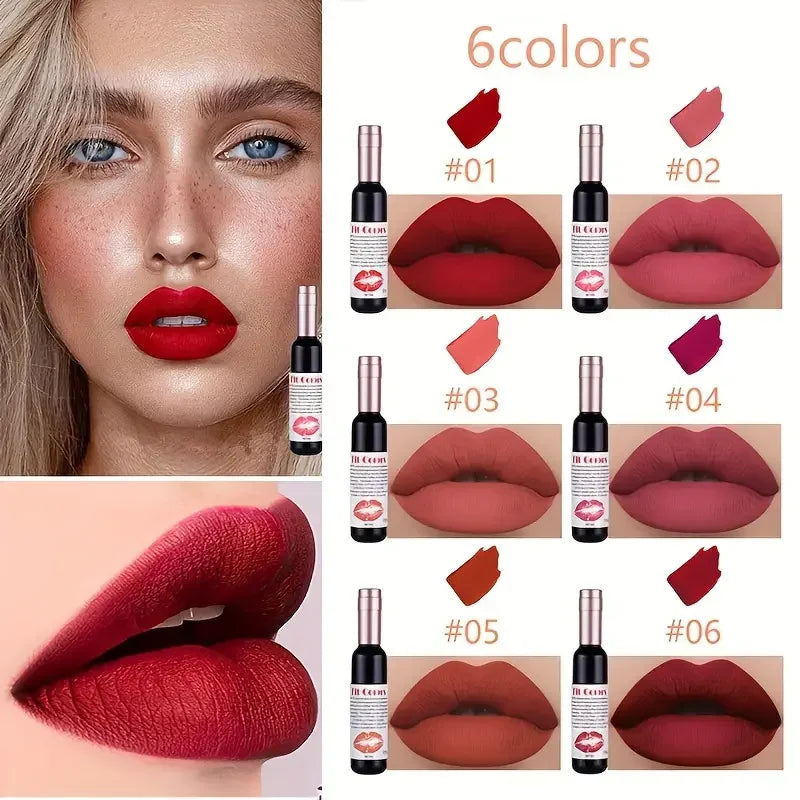 Red Wine Bottle Design Makeup Lip Gloss,Velvet Matte Lip Gloss Liquid Lipstick, High Colour Development,for Natural Lip Makeup Quake
