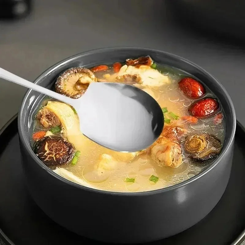 4/1Pcs Large Stainless Steel Spoon Long Handle Soup Spoons Round Scoops for Dinner Dessert Hot Pot Colander Kitchen Tableware Quake
