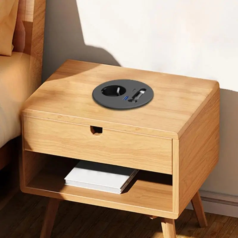 Embedded Round European Socket With 70cm Retractable Cable For Desk Installation And Fast Charging K1KF Quake