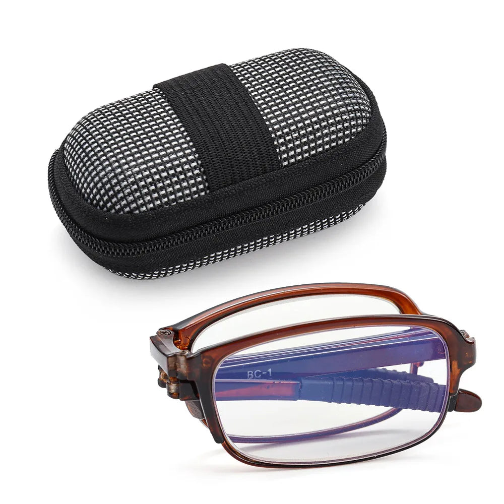 TR90 Folding Reading Glasses with Zipper Case Unisex Portable Lightweight Presbyopic Eyeglasses Readers Eyewear +1.0x ~ 4.0x Quake brown +350