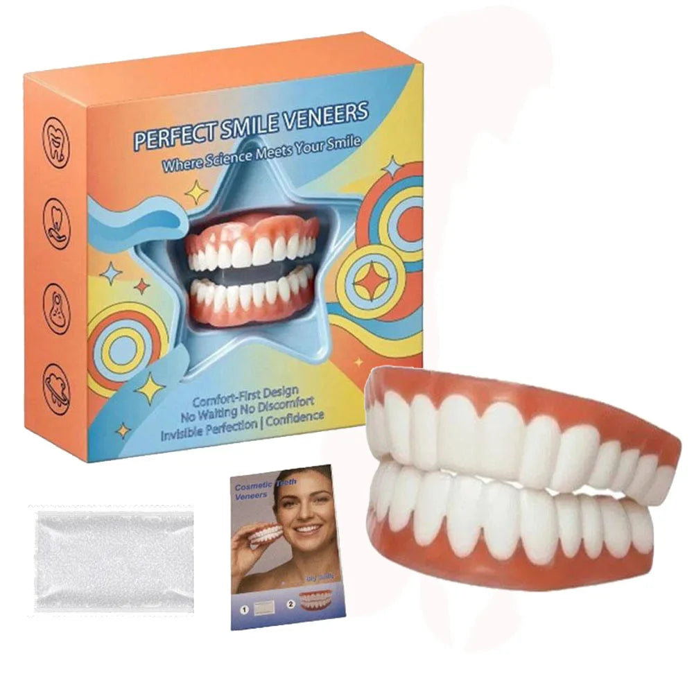 Full Set Natural Dentures Upper & Lower Silicone Fake Teeth Braces Comfort Fit Instant Confidence Smile Oral Care For Men Women Quake