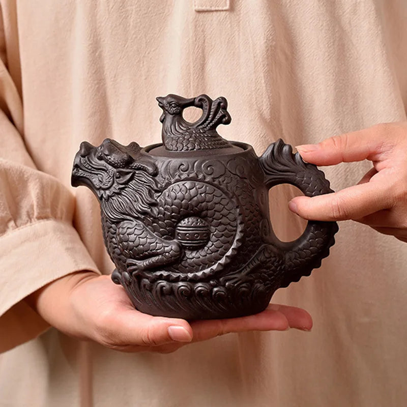 Chinoiserie large capacity dragon and phoenix teapot purple clay teapot kung fu tea set suit teapot tea maker Quake