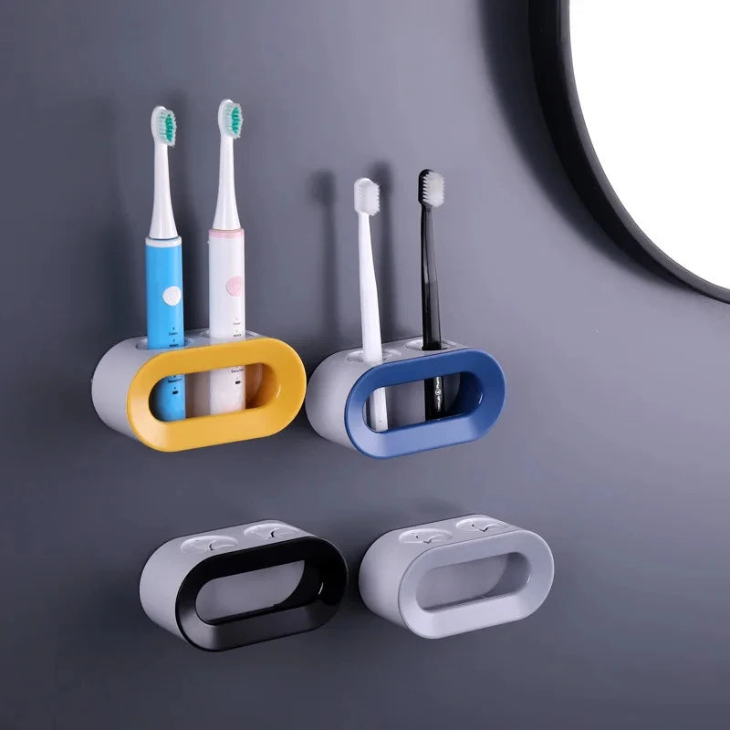 No Punch Bathroom Toothbrush Holder Wall Mounted Toothpaste Shelf Toilet Tooth Set Storage Rack Toothbrushes & Accessories Quake