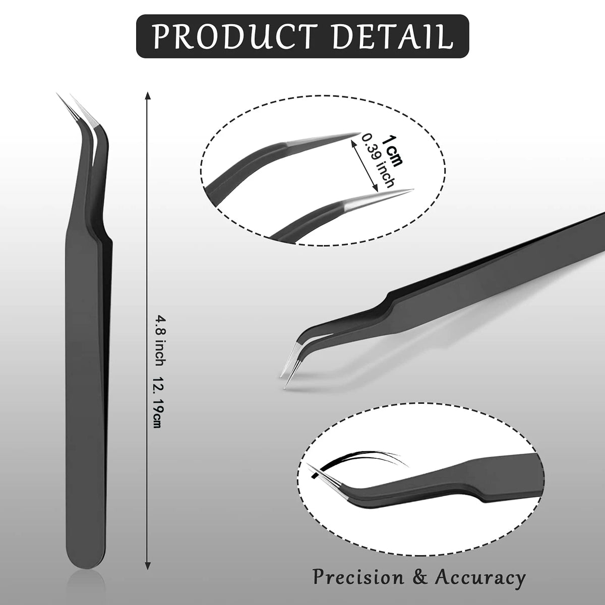 vvocci 9-Piece Stainless Steel Eyelash Extension Tweezer Set – Curved & Pointed Tip Tweezers with Protective Covers Quake M418 Black 1 Pcs