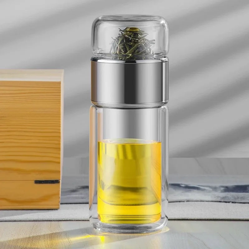 Tea Separation Tea Cup Men's High-end Personal Use Double-layer Glass Heat-resistant and Explosion-proof Water Cup Quake