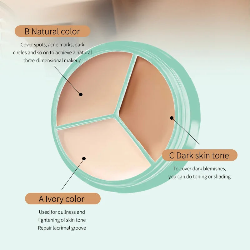 Three-Color Natural Concealer Lightweight Formula - Covers Dark Circles & Acne Marks Brightens Skin for Flawless Look Quake 3 colors