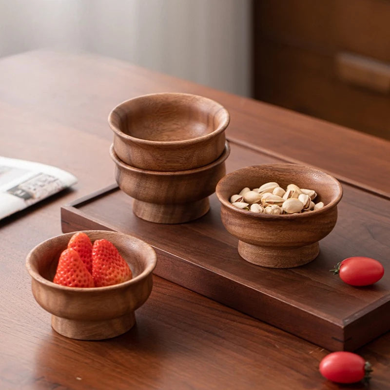 Wooden milk tea bowl fruit plate solid wood light luxury bowl dried fruit tall plate wooden fruit plate classy fruit plate Quake