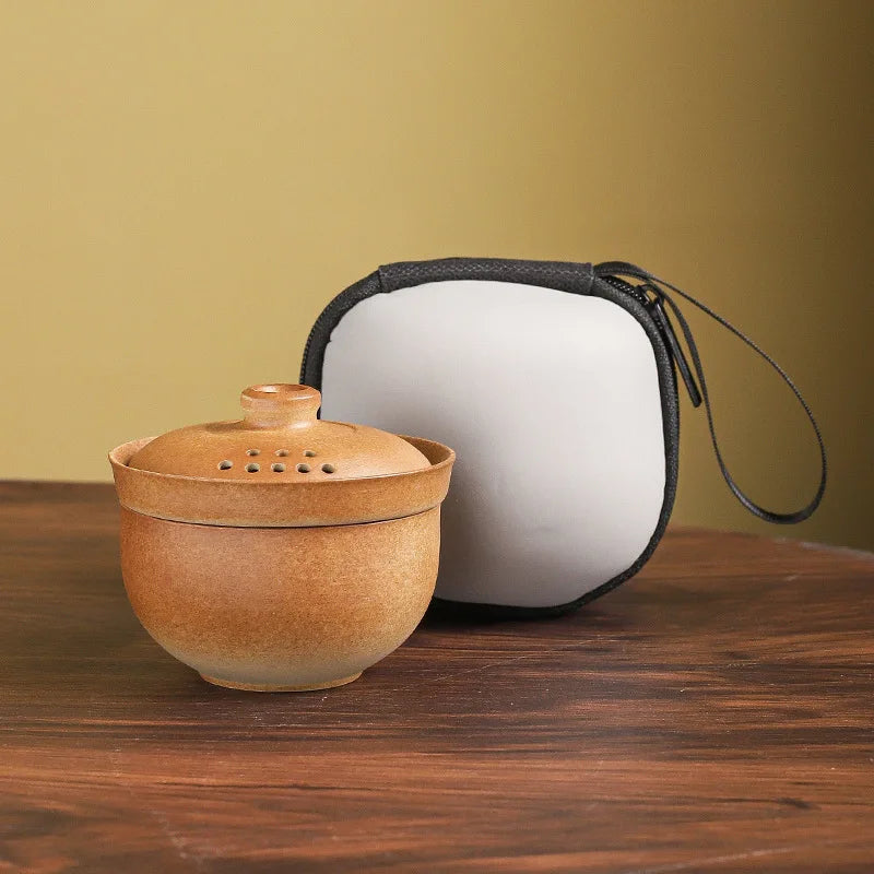 One-person quick cup covered bowl travel tea set mini tea water separation tea maker outdoor stoneware wood-fired portable suit Quake B