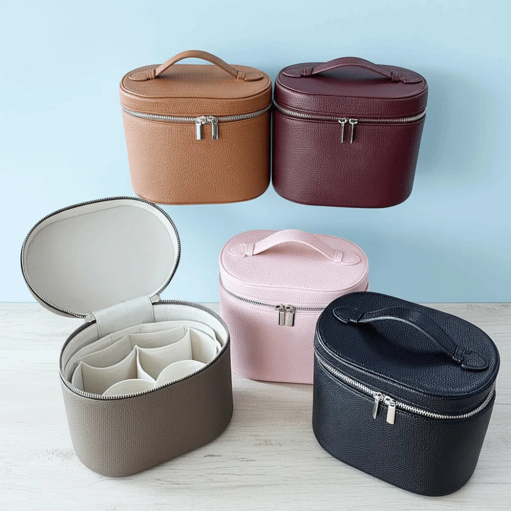 Large Capacity Cosmetic Box PU Leather Waterproof Makeup Bag Zipper Closure Internal Storage Box Toiletry Pouch Gift Idea Quake