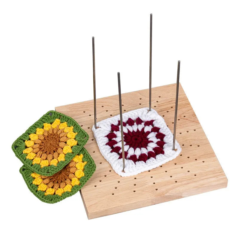 Wooden Crochet Blocking Board with Grid and Pins for Knitting Granny Squares Projects DIY Craft Gift for Beginners Adults Quake