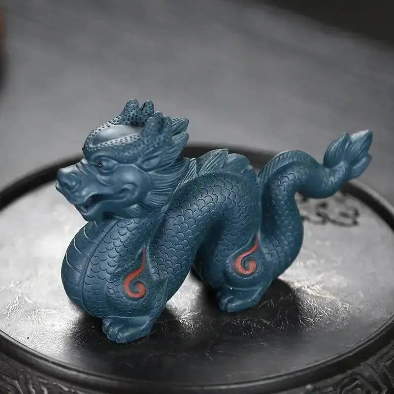 Zisha Tea Pet Dragon Zodiac Figurine Handmade Cultivable Sculpture Tea Play Tea Ceremony Accessories Чаепитие Quake Dark Green Mud