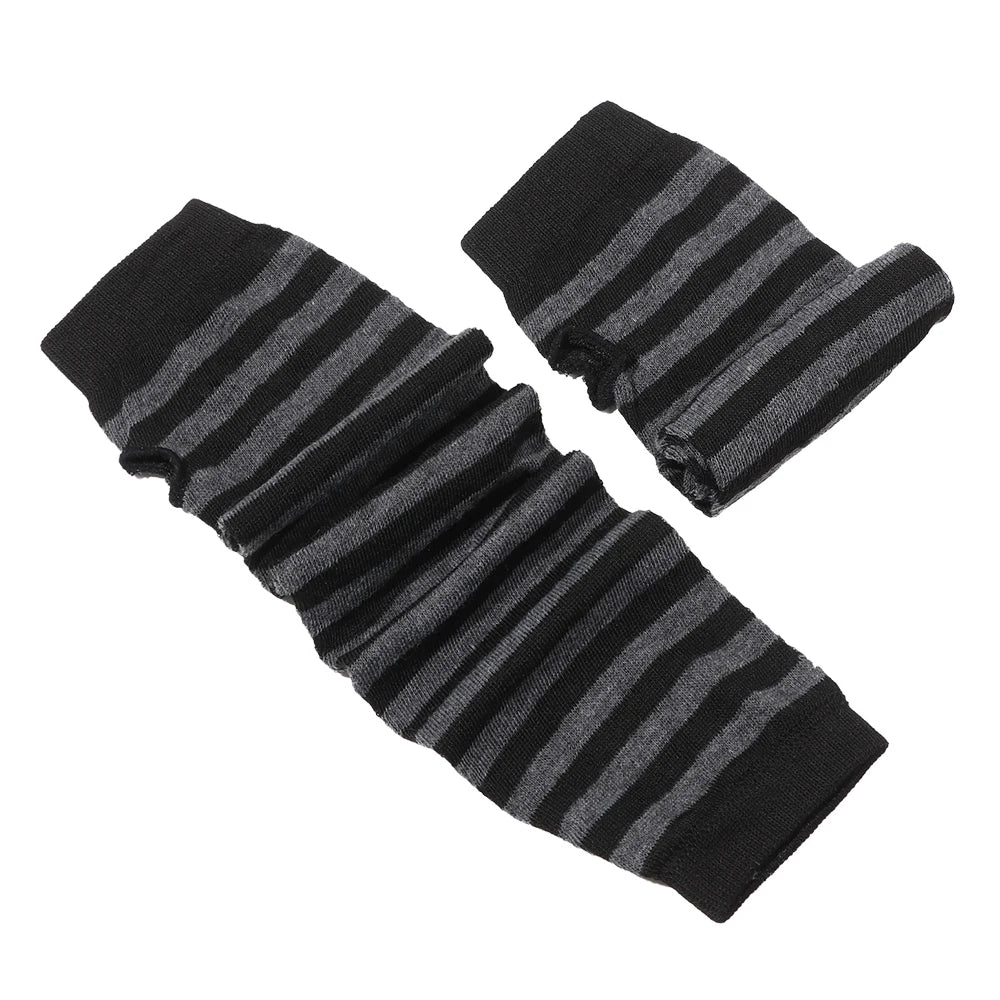 Striped Cotton Long Sleeve Fingerless Long Gloves Handschoenen Wristband Arm Warmer Elbow Mittens Quake