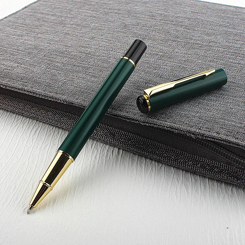 Metal Green Luxury Ink Ballpoint Pen, Black Ink Medium Point 0.5mm Smooth Writing Metal Ball Point Pen Signature Pen Quake