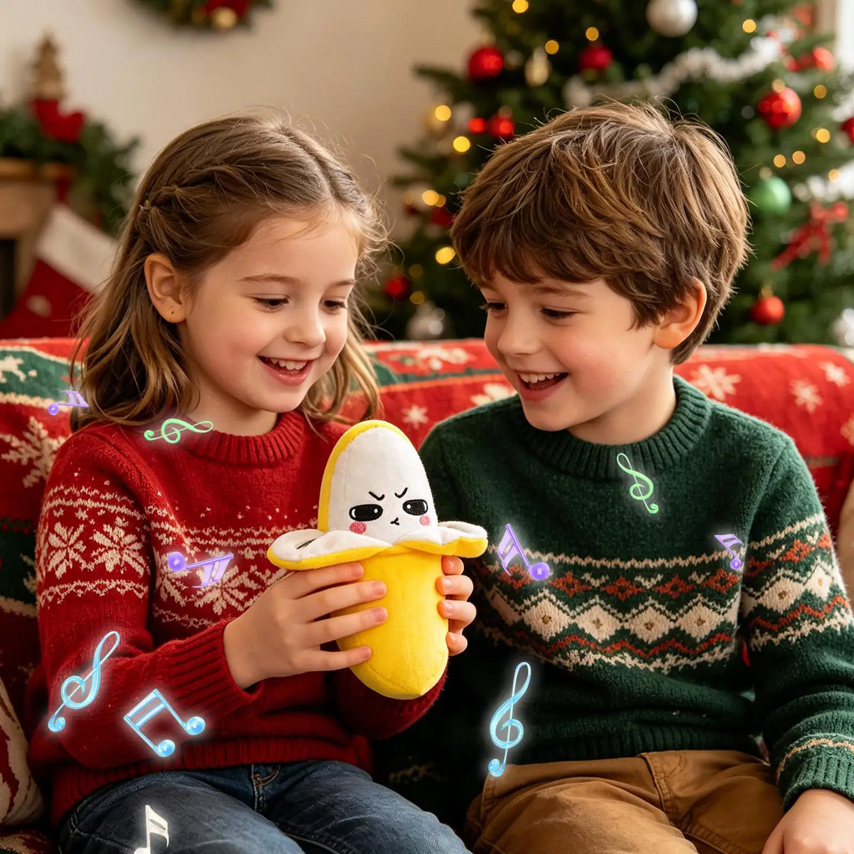 Stuffed Banana Touch-Sensor Cute Expression Doll Plush Musical Piano Fake Banana for Kids Young Children Birthday Party Sofa Quake
