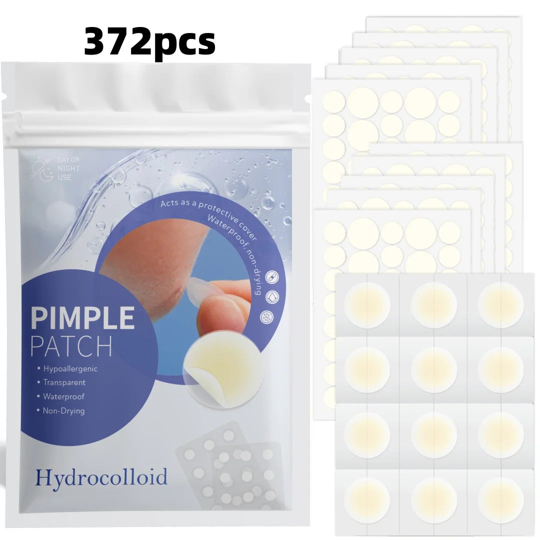 372pcs Hydrocolloid Acne Pimple Patch, Hydrocolloid Spot Stickers, Covering Zits and Defect, Nighttime Spot Stickers for Face Quake 372pcs