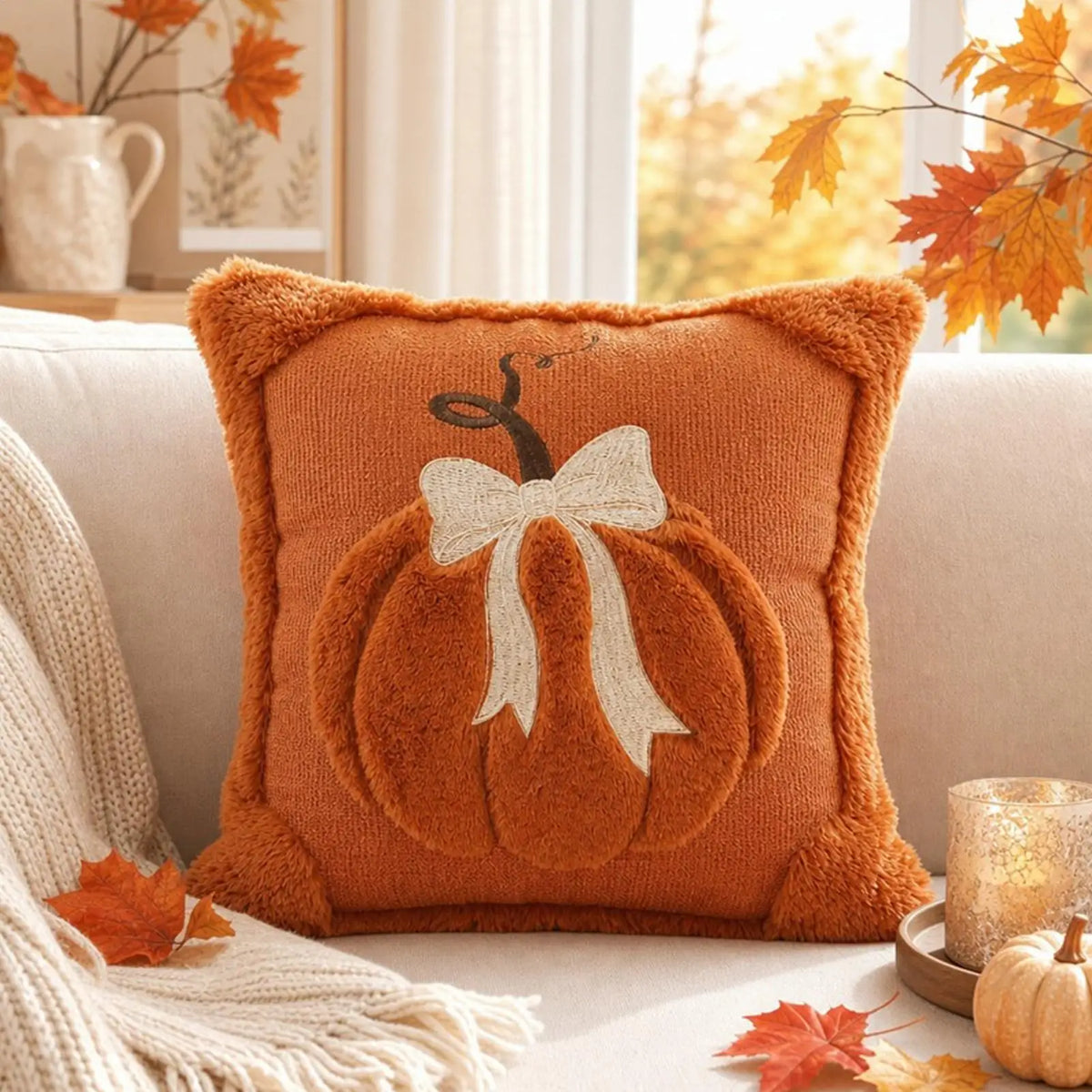 Pumpkin Pillow Covers Farmhouse Decorative Embroidery Pillowcase Thanksgiving Holiday Cushion Cover for Home Patio Sofa Couch Quake