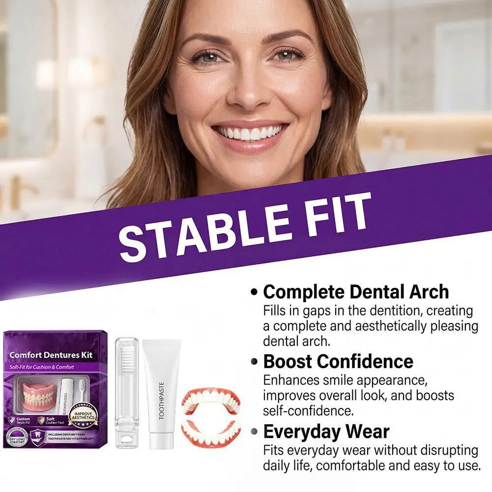 Adult Full Set Silicone Dentures Natural Upper Lower False Teeth Soft Comfort Fit Instant Smile Oral Cosmetic Accessories Quake