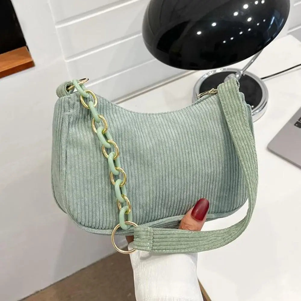Fashion Vintage Handbags Women Autumn Winter Corduroy Underarm Bag Zipper Shoulder Small Bags Female Soft Casual Clutch Handbag Quake green