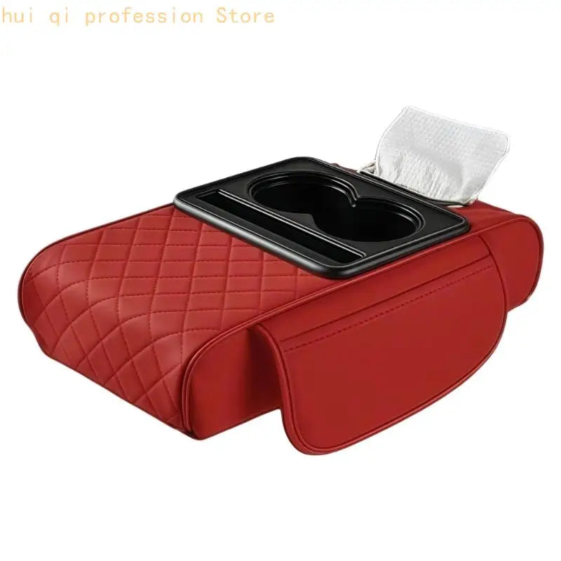 Universal Car Center Console Armrest Arm Cushion And Paper Storage Unit H8WE Quake Red CN