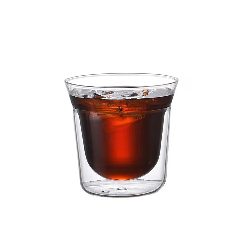 YWDL Double-layer Glass Cup Set Espresso Coffee Cup Anti-scalding Brandy Wine Shot Glass Teacup Clear Mug 120/180/280ml Quake 180ml 120-280ml
