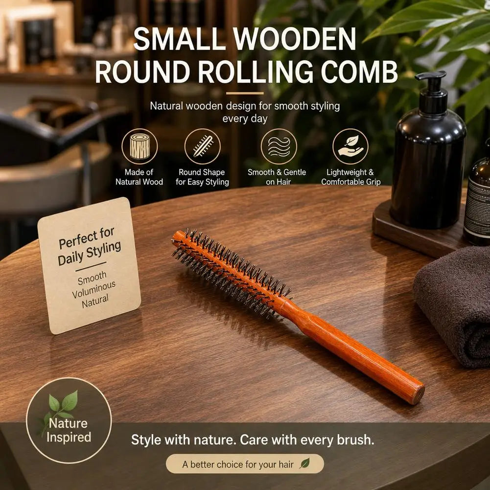 Wooden Round Hair Brush Boar Bristle Hair Comb Women Men Styling Blow Dry Curly Straight Hair Comb Salon Home Hairdressing Tool Quake