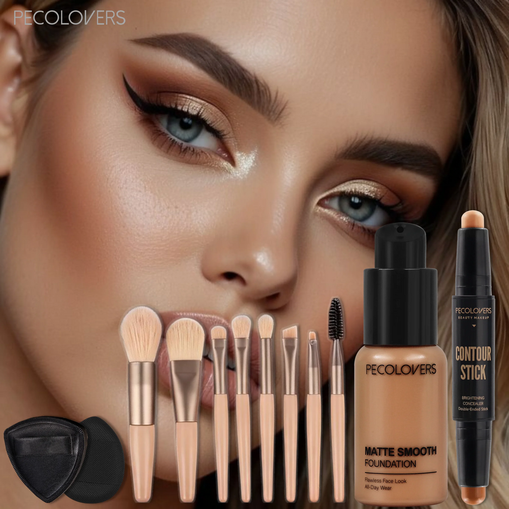 12 Pcs/set Latte Makeup Full Face Base Bundle, Liquid Foundation Contour Stick, Blendable Buildable Coverage Makeup Kit Quake