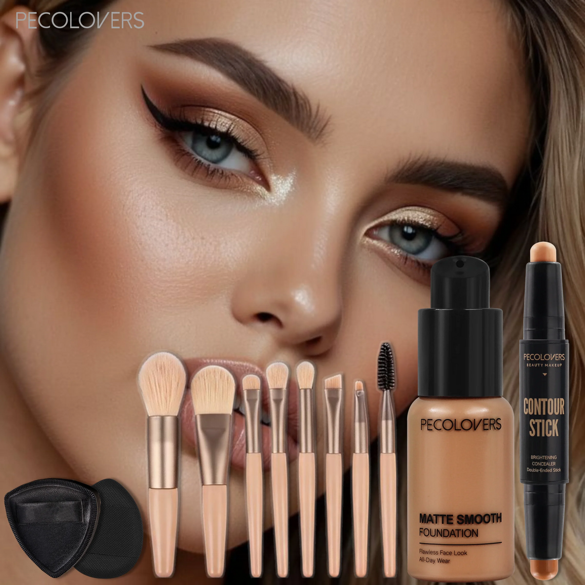 12 Pcs/set Latte Makeup Full Face Base Bundle, Liquid Foundation Contour Stick, Blendable Buildable Coverage Makeup Kit Quake