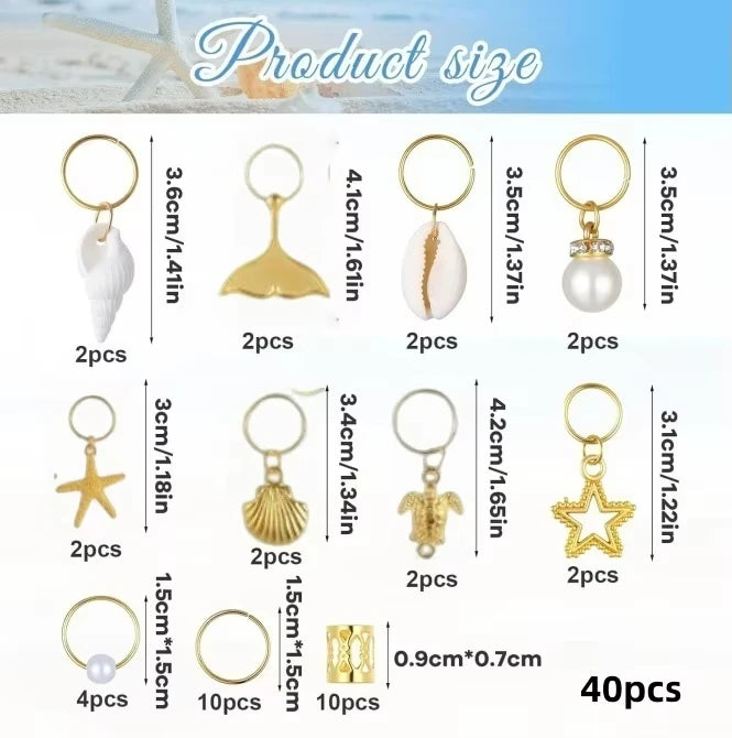 40pcs Wig Dreadlocks Pendant Zinc Alloy Braided Hair Ring Star Small Pendant Hair Ornament DIY Jewelry Accessories Quake