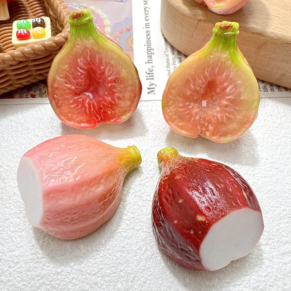 5Pcs 1/12 Dollhouse Miniature Food Play Resin 3D Colorful Ficus Carica Half Cut Sweet Fruit Doll Accessories Fake Food Toys Quake