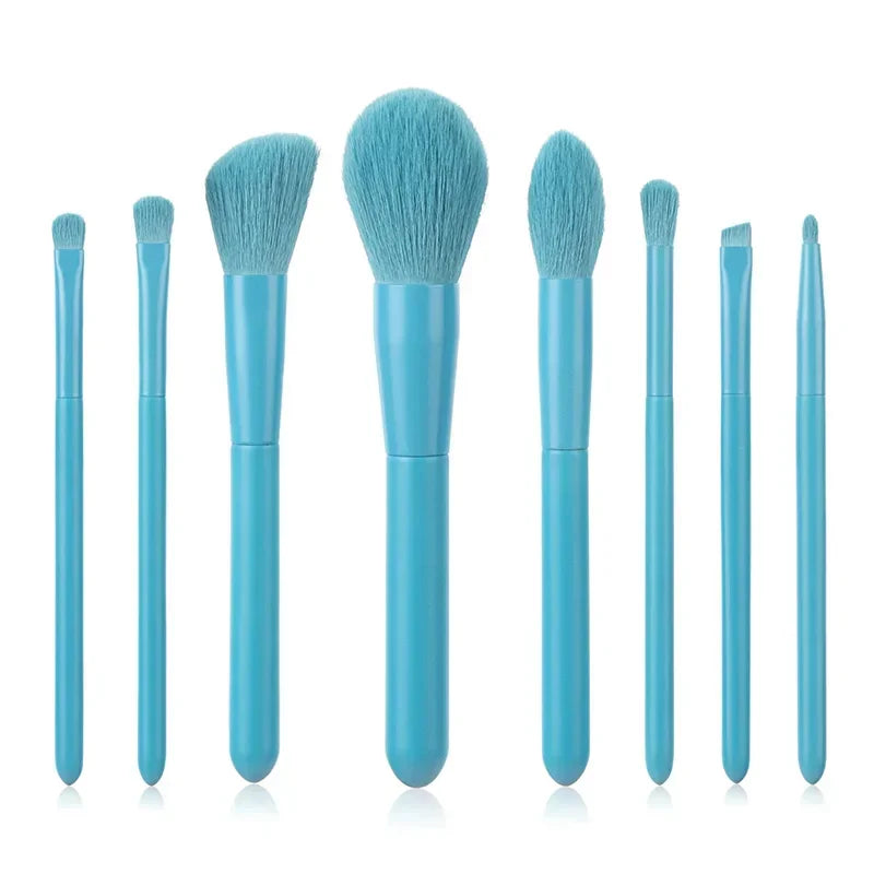 8PCS Portable Makeup Brushes Set Face Eye Lip Eye Shadow Eyebrow Comb Eyelash Spoolies Foundation Powder Brush Tools Cosmetic Quake Blue