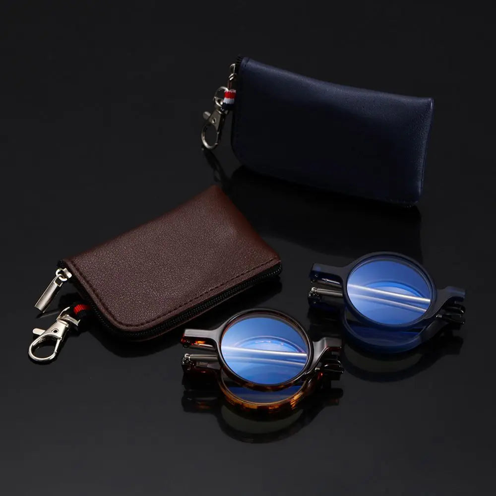 Mini Compact Reading Glasses for Women Men Portable Folding Presbyopia Eyeglasses Readers Eyewear with Fashion PU Leather Case Quake