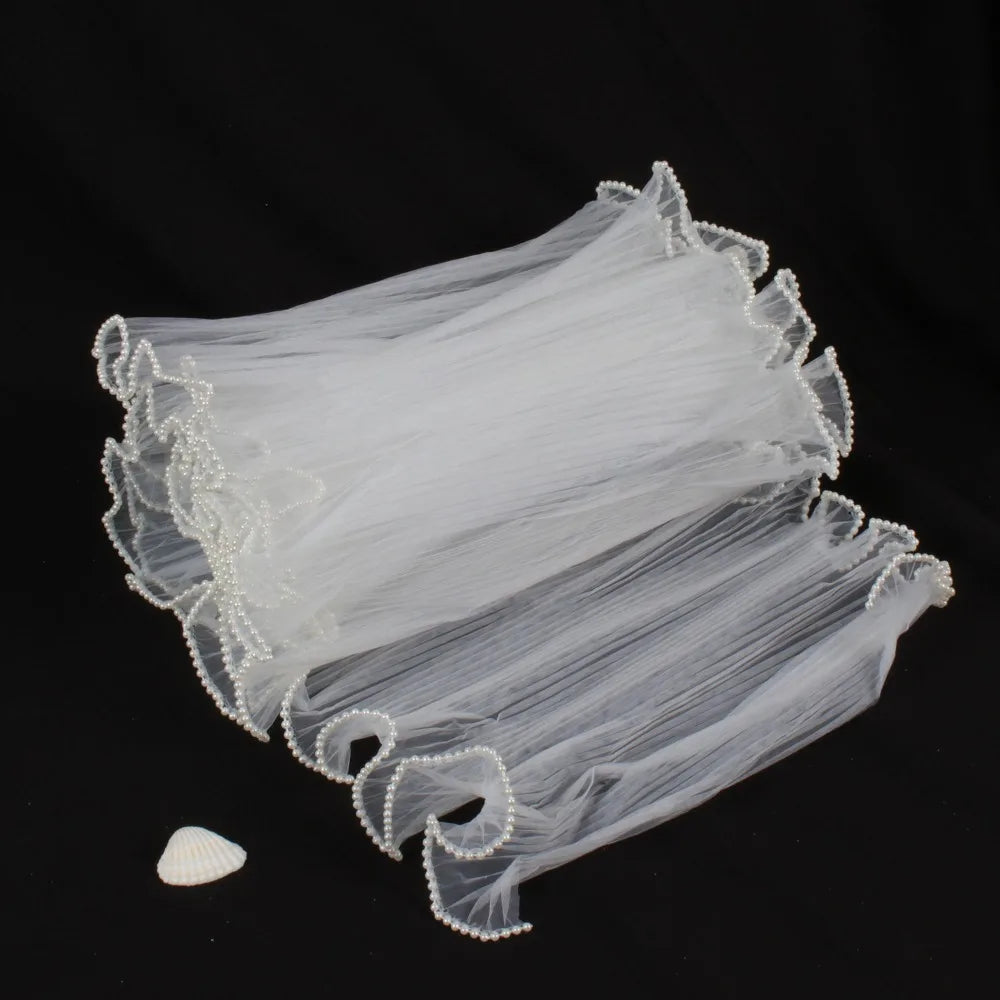 28cmx4Yards Flower Bouquet Wrapping Lace Mesh Material Pearl Wave Yarn Florist Packaging Pearl Edges Flower Wrapping Paper Quake Double White one size