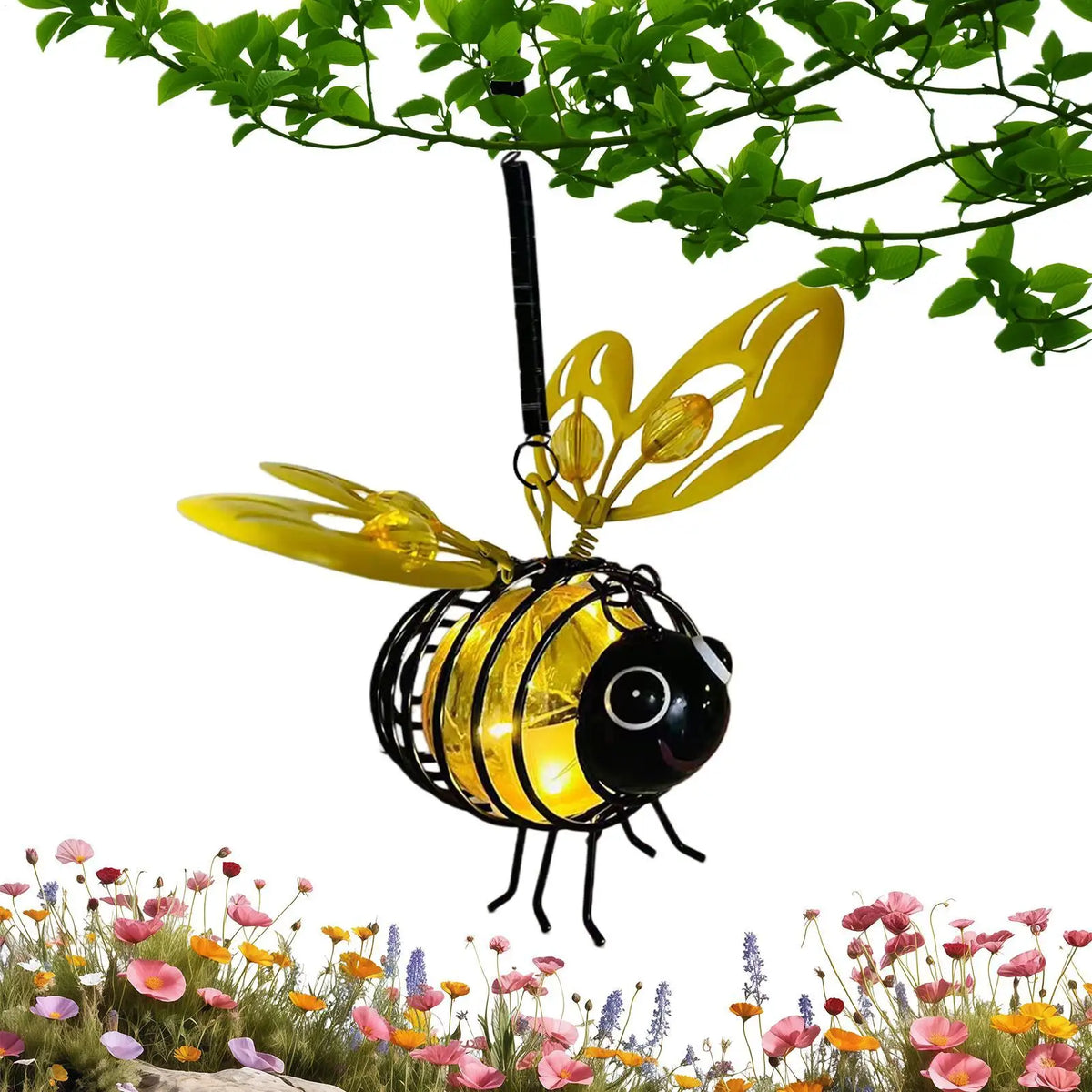 Solar Outdoor Lantern Hangable Bee-Shaped Weather-Resistant Ornament LED Solar Pathway Light for Backyard Patio Fence Wall Quake