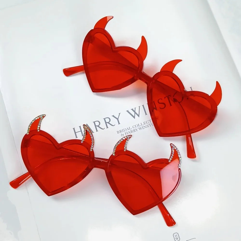 Devil Ears Heart Shape Sunglasses for Women Men Trendy UV Protection Sun Glasses Novel Party Halloween Cosplay Glasses Quake