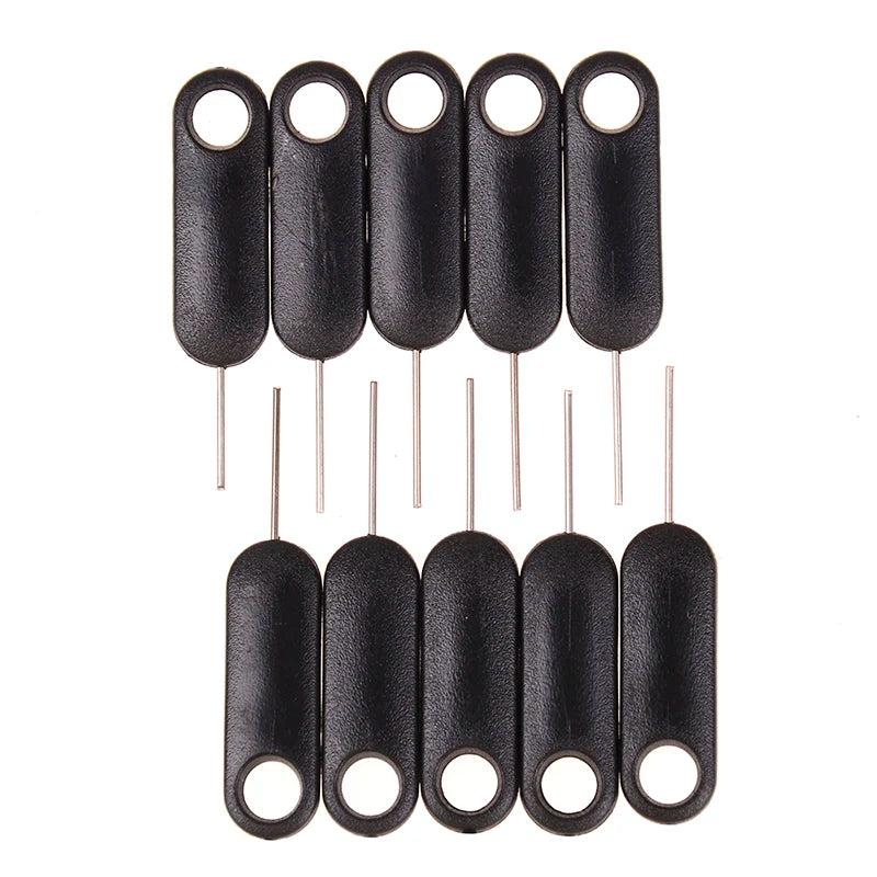 1/10Pcs Anti-Lost Sim Card Eject Pin Needle Universal Mobile Phone Steel Ejector Pin SIM Card Tray Opener Keyring Quake Black-10Pcs
