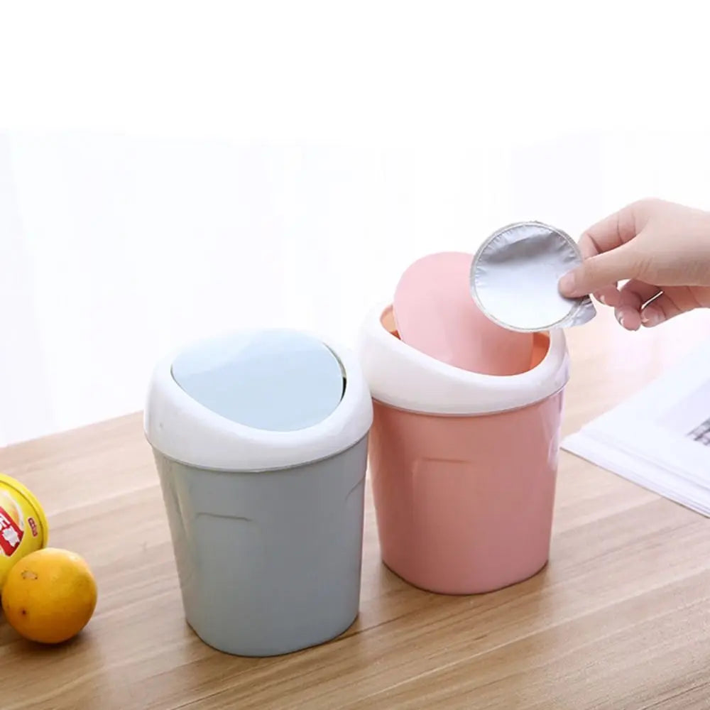 Mini Trash Can Creative Swing Cover Small Rubbish Can Plastic Storage Box Bedroom Bathroom Office Dorms Quake