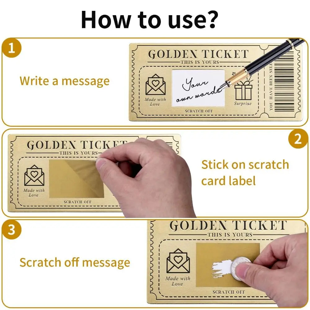 Scratch Off Ticket Golden Ticket Scratch-off Card Raffle Gift with Envelope Scratch-off Card Surprise Party Favor Concert Ticket Quake