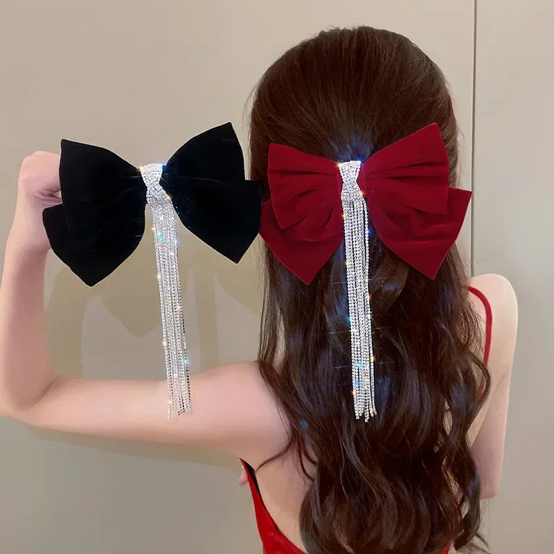 Glitter Flash Drill Tassel Bow Hairpins Bowknot Hair Clips Girls Satin Butterfly Barrettes Duckbill Clip Kids Hair Accessories Quake