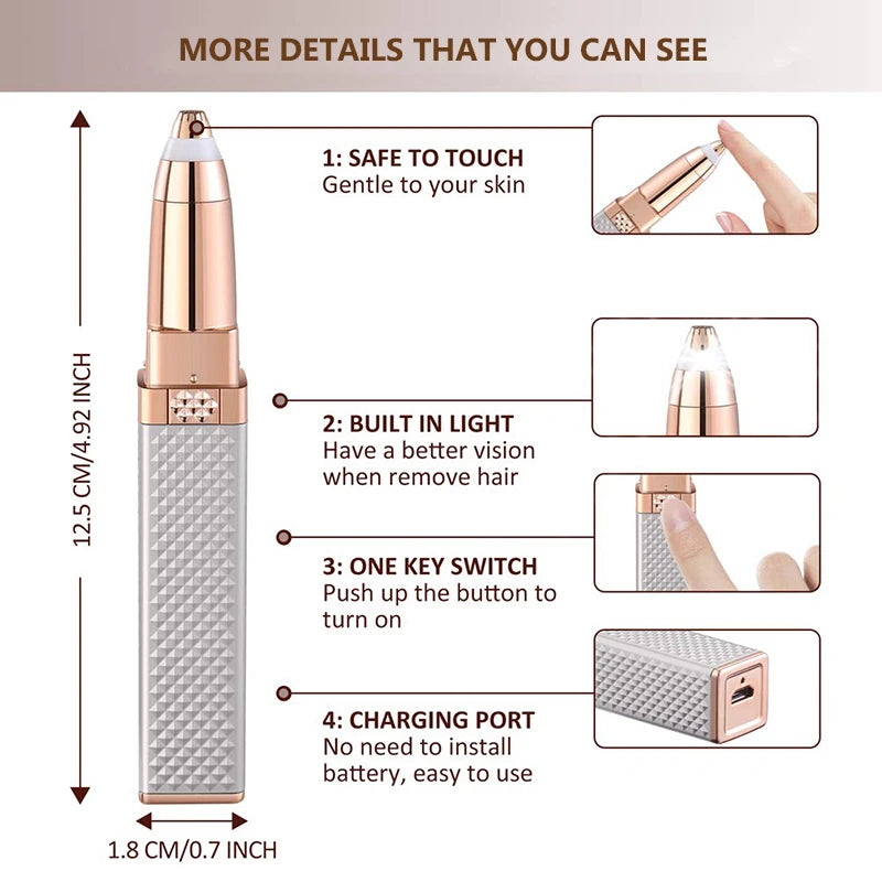 2 in 1 Women's Electric Epilator USB Charging Portable Hair Remover Bikini Painless Shaver for Women Body Facial Eyebrow Trimmer Quake