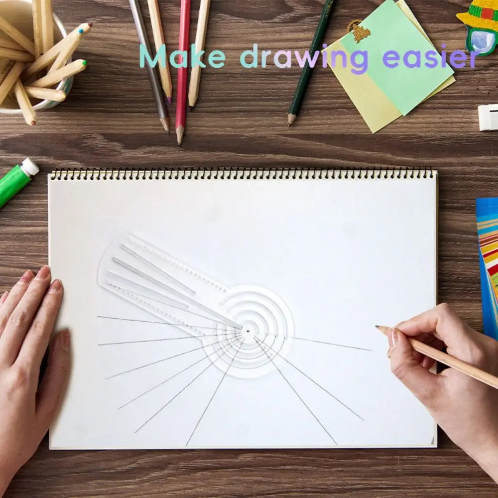 Multifunctional Mandala Drawing Template Acrylic Transparent Drawing Ruler Reusable Circular Arc Straight Line Drawing Tool Quake