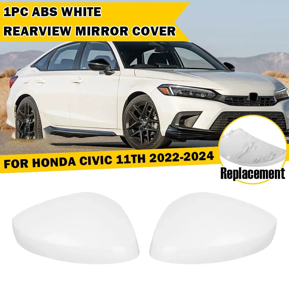 White Black Side Door Mirror Cover Caps Replacement For Honda Civic 11th Gen 2022 2023 2024 Sedan Hatchback Pair Quake