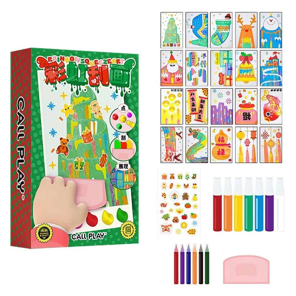 Drawing Papers Squeegee Art Kids Paint Kit DIY Material Painting Art Supplies Rainbow Dot Scratch Painting Arts Quake B